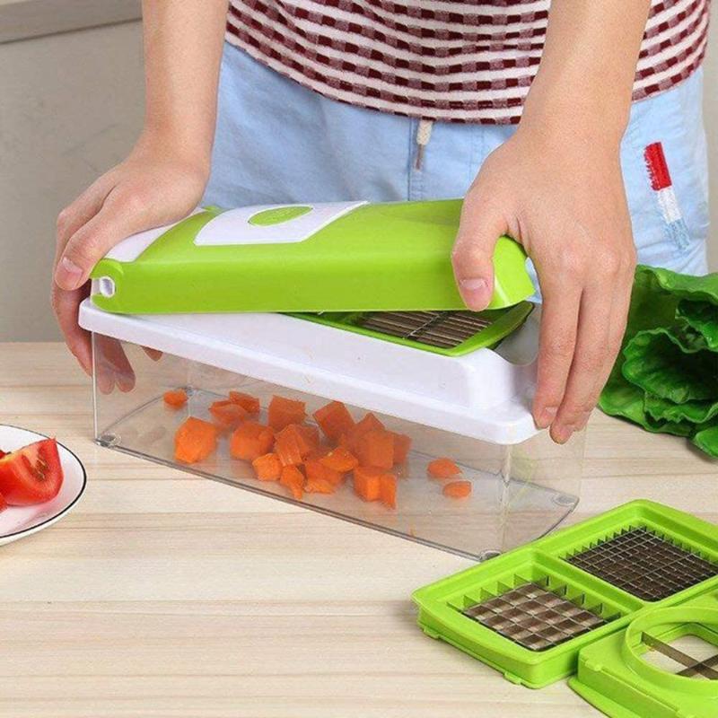 Coupe-Légumes Multifonction 12-en-1 - Lames en Acier Inoxydable avec Bac de Récupération
