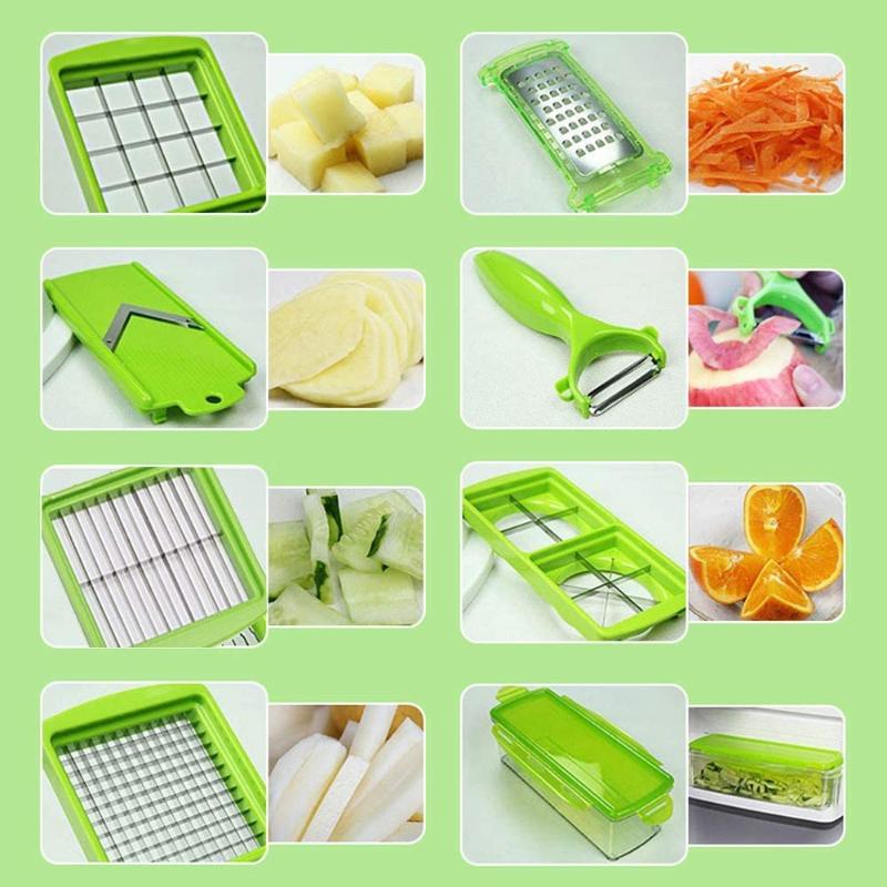 Coupe-Légumes Multifonction 12-en-1 - Lames en Acier Inoxydable avec Bac de Récupération