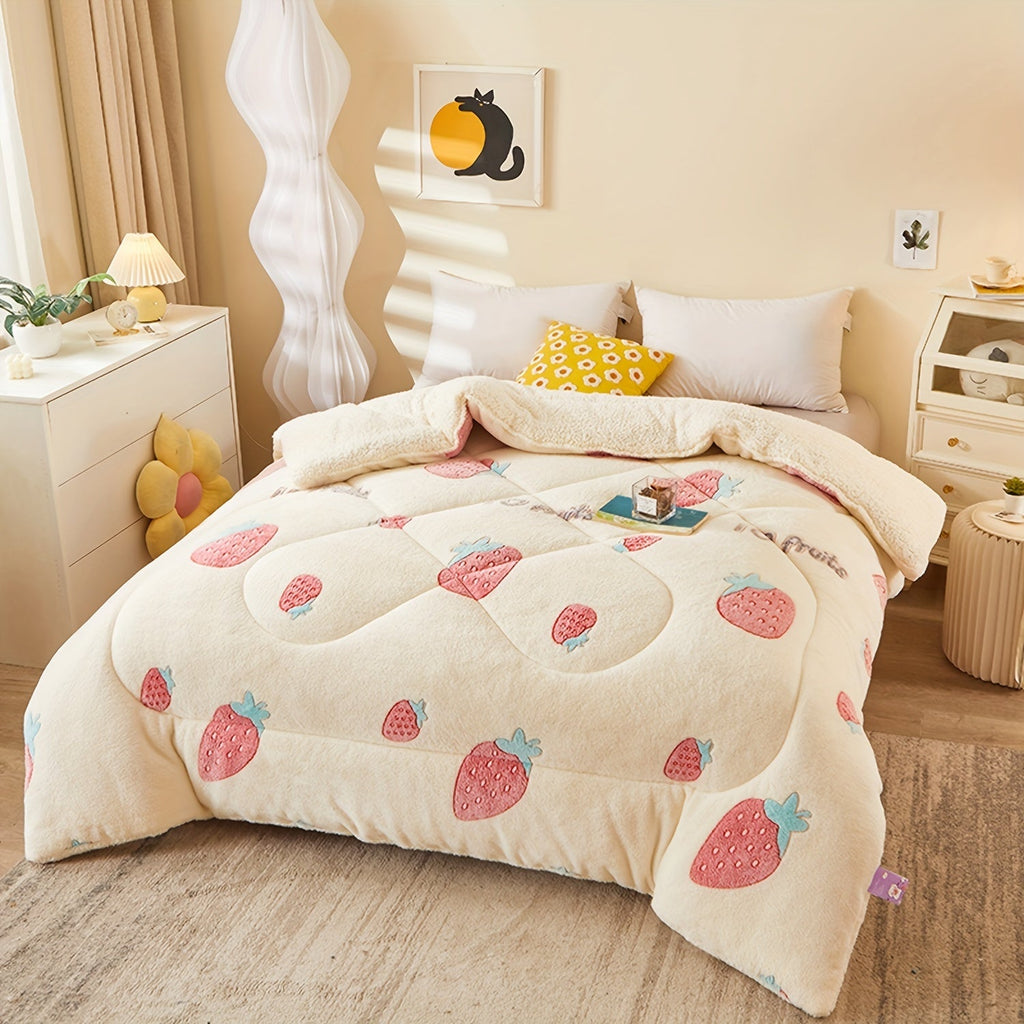 Couette d'Hiver en Fleece à Fleurs - Literie Matelassée en Polyester pour Automne et Hiver