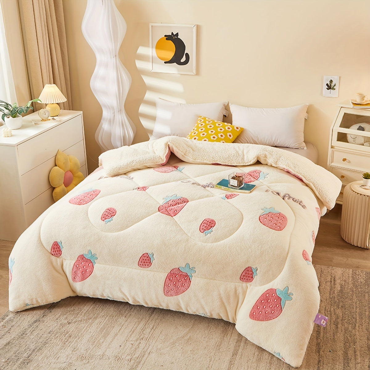 Couette d'Hiver en Fleece à Fleurs - Literie Matelassée en Polyester pour Automne et Hiver