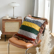 Housse de Coussin Rayée en Polyester- Format Carré avec Fermeture à Glissière