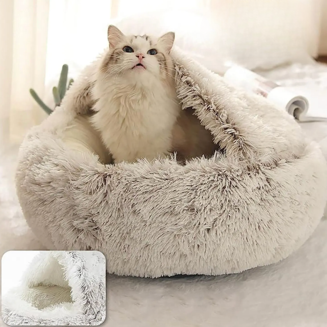 Lit Donut en Peluche pour Animaux - Design Semi-Fermé avec Bords Surélevés