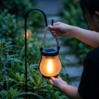 Lampe à Flamme Extérieure Noire - Lampe Suspendue Solaire & Rechargeable Type-C avec Effet 3D