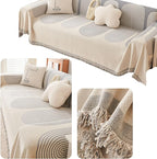 Couverture Tricotée Abstraite - Motif Géométrique en Coton et Polyester avec Franges