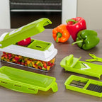 Coupe-Légumes Multifonction 12-en-1 - Lames en Acier Inoxydable avec Bac de Récupération