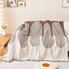 Couverture Tricotée Abstraite - Motif Géométrique en Coton et Polyester avec Franges
