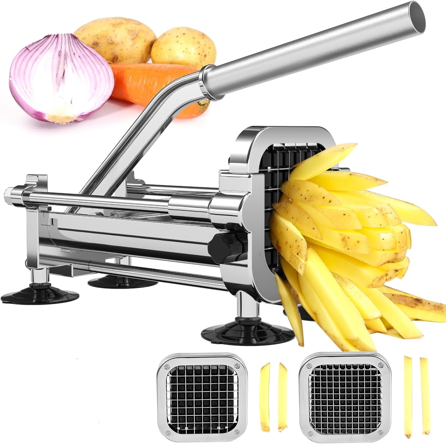 Coupe-Frites en Acier Inoxydable - Coupe-Légumes avec Lames Interchangeables