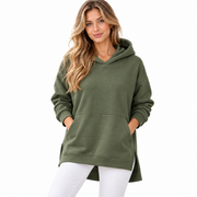 Hoodie Longline Femme - Coupe Oversized avec Épaules Tombantes et Fentes Latérales