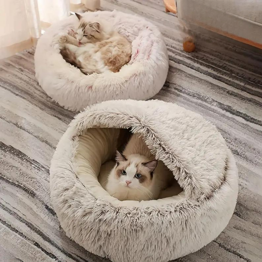 Lit Donut en Peluche pour Animaux - Design Semi-Fermé avec Bords Surélevés
