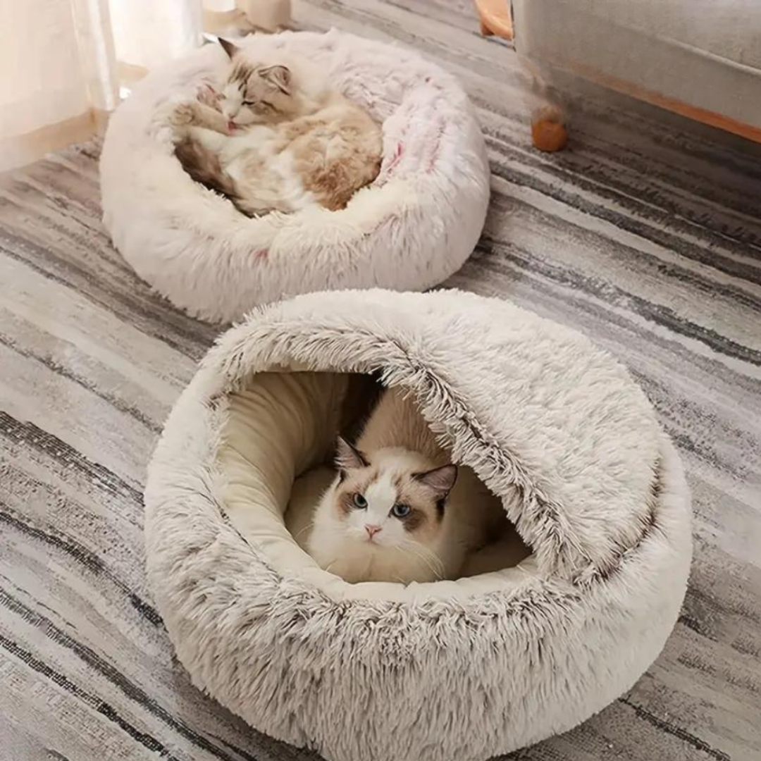 Lit Donut en Peluche pour Animaux - Design Semi-Fermé avec Bords Surélevés