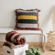 Housse de Coussin Rayée en Polyester- Format Carré avec Fermeture à Glissière