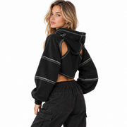 Hoodie Cropped Femme - Découpes aux Épaules avec Coutures Contrastantes et Manches Ballon