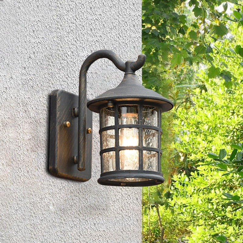 Applique Murale Extérieure Avec Verre Givré - Construction En Cadre Métallique Compatible E26 E27