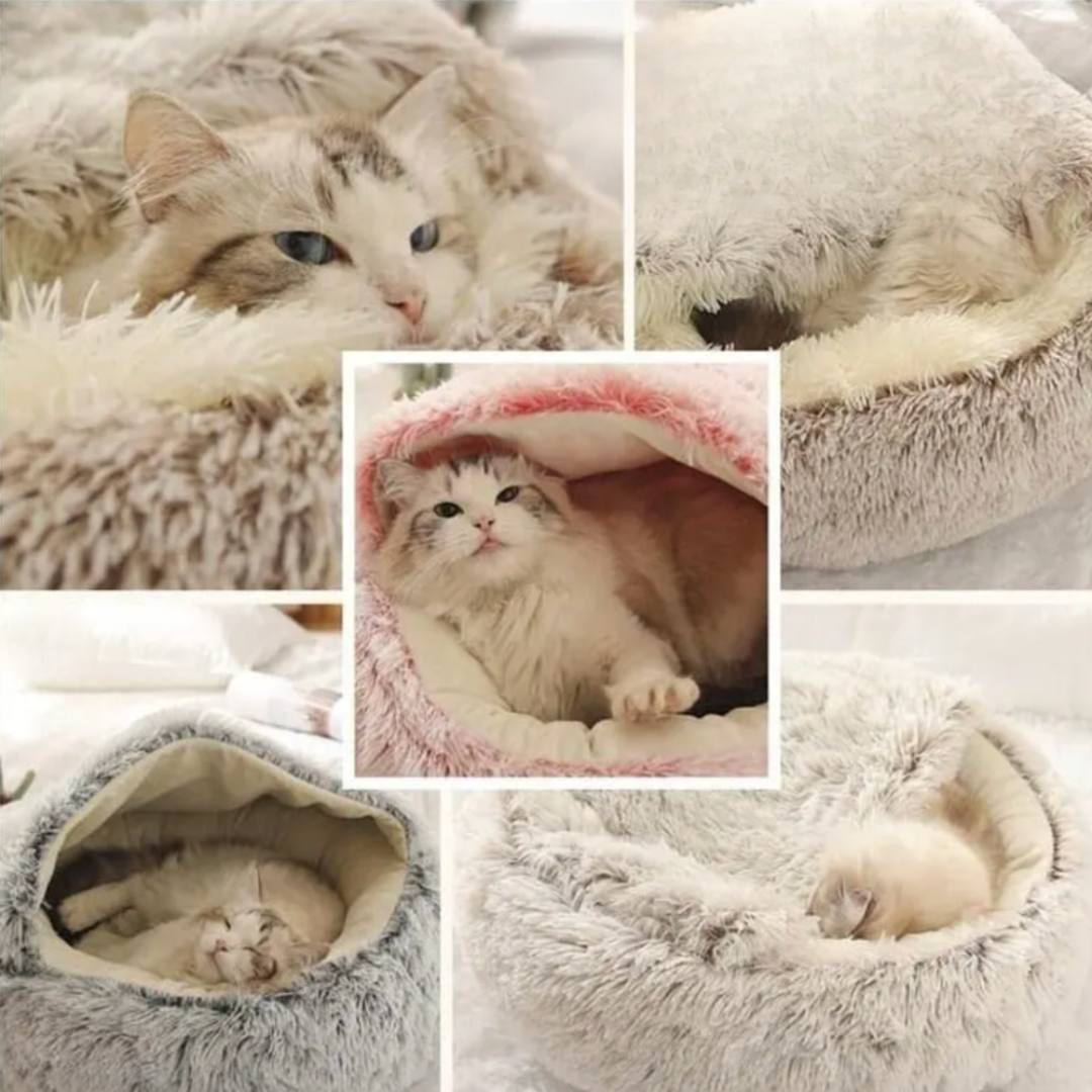 Lit Donut en Peluche pour Animaux - Design Semi-Fermé avec Bords Surélevés