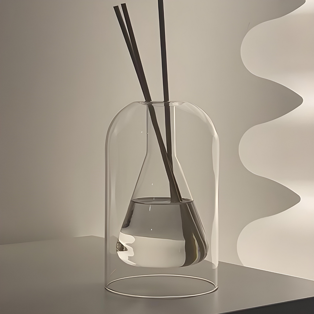 Diffuseur à Bâtonnets - Dôme en Verre Double avec Tiges en Rotin pour Parfum d'Intérieur