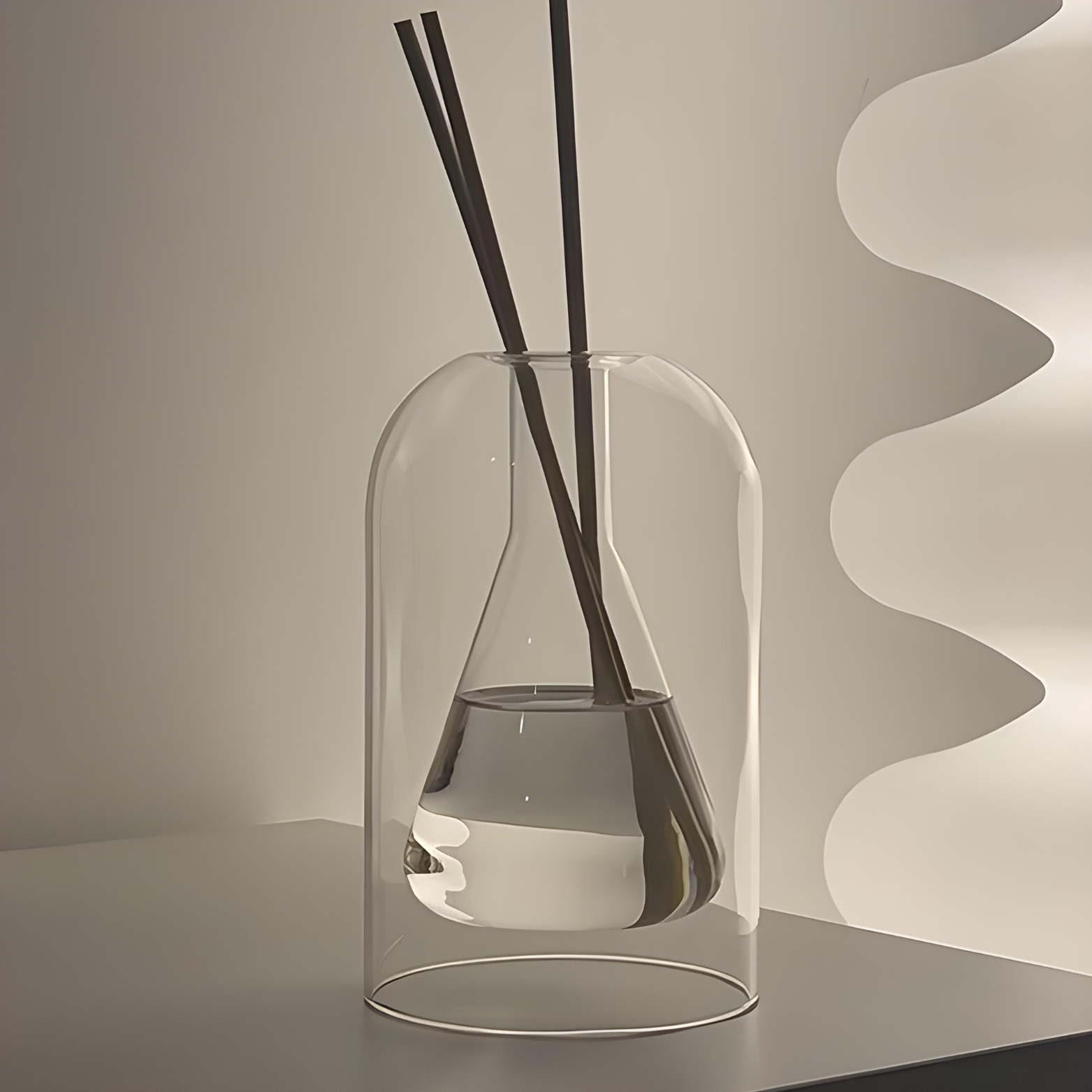Diffuseur à Bâtonnets - Dôme en Verre Double avec Tiges en Rotin pour Parfum d'Intérieur