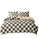 Ensemble de Literie à Motif Carreaux en Mélange de Microfibre - Housse de Couette avec Deux Taies d'Oreiller