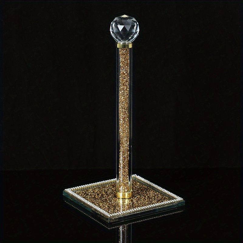 Porte-Rouleau de Cuisine sur Pied - Finition Dorée avec Décoration en Cristal