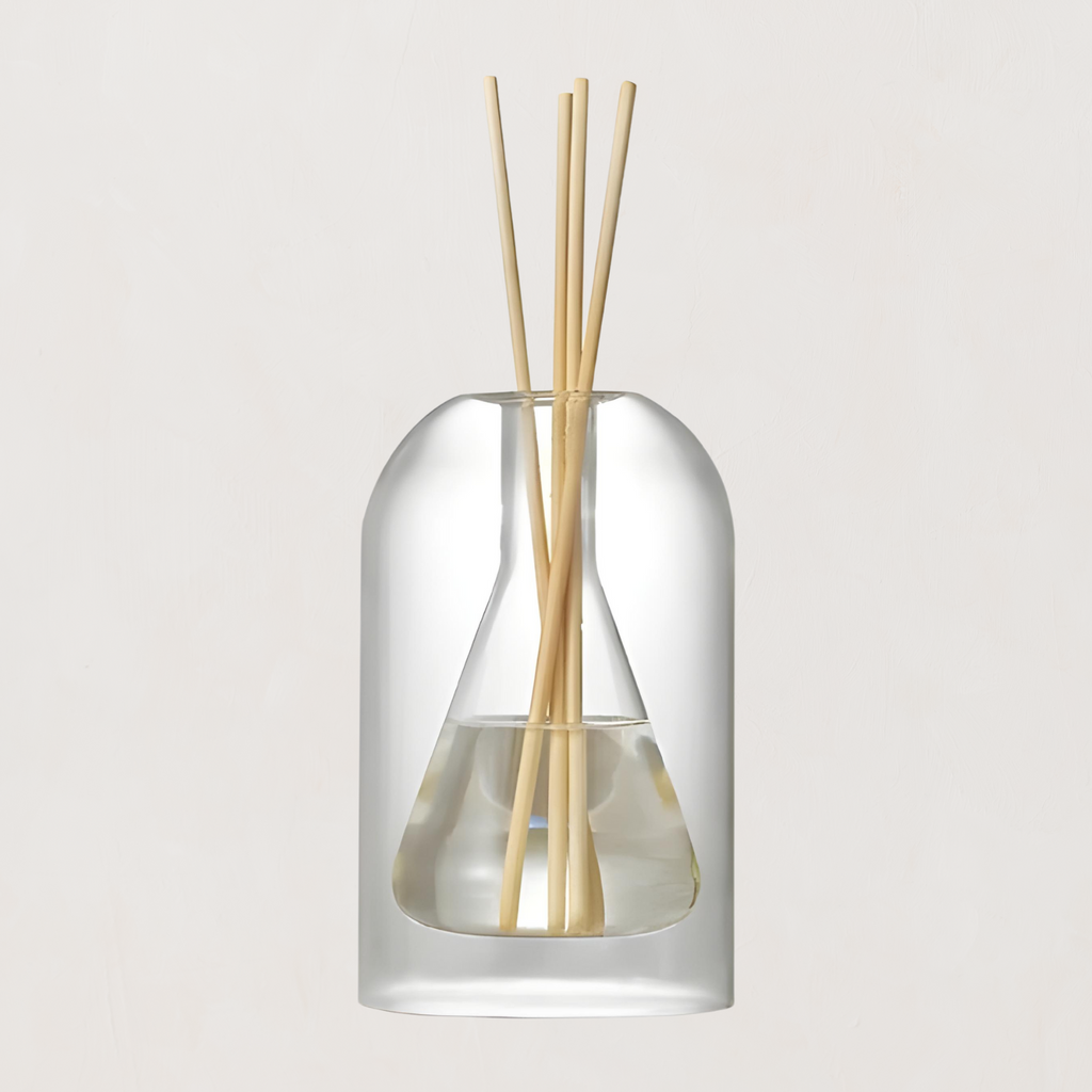 Diffuseur à Bâtonnets - Dôme en Verre Double avec Tiges en Rotin pour Parfum d'Intérieur