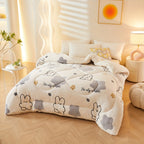 Couette d'Hiver en Fleece à Fleurs - Literie Matelassée en Polyester pour Automne et Hiver