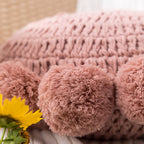 Coussin Décoratif Rond - Coussin en Polyester Tricoté avec Bordure à Pompons Doux