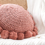 Coussin Décoratif Rond - Coussin en Polyester Tricoté avec Bordure à Pompons Doux