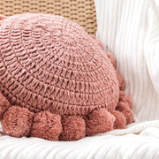 Coussin Décoratif Rond - Coussin en Polyester Tricoté avec Bordure à Pompons Doux