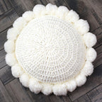 Coussin Décoratif Rond - Coussin en Polyester Tricoté avec Bordure à Pompons Doux