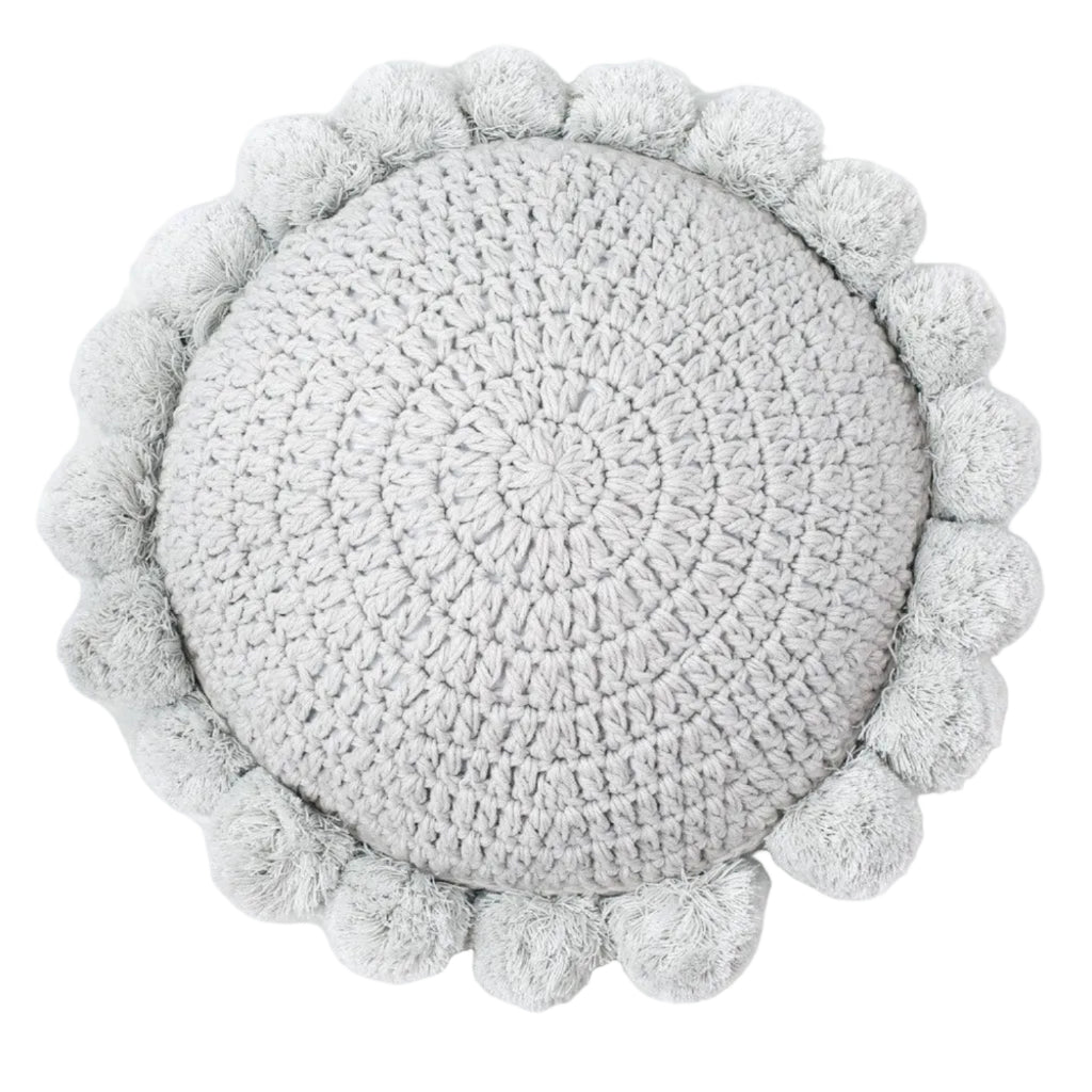 Coussin Décoratif Rond - Coussin en Polyester Tricoté avec Bordure à Pompons Doux