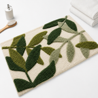 Tapis de Bain Absorbant - Motif Feuilles en Polyester avec Dos Antidérapant TPR