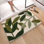 Tapis de Bain Absorbant - Motif Feuilles en Polyester avec Dos Antidérapant TPR