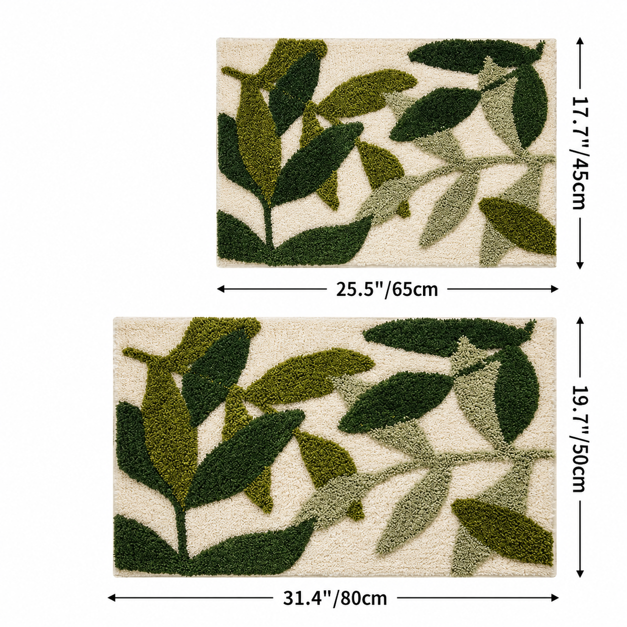 Tapis de Bain Absorbant - Motif Feuilles en Polyester avec Dos Antidérapant TPR