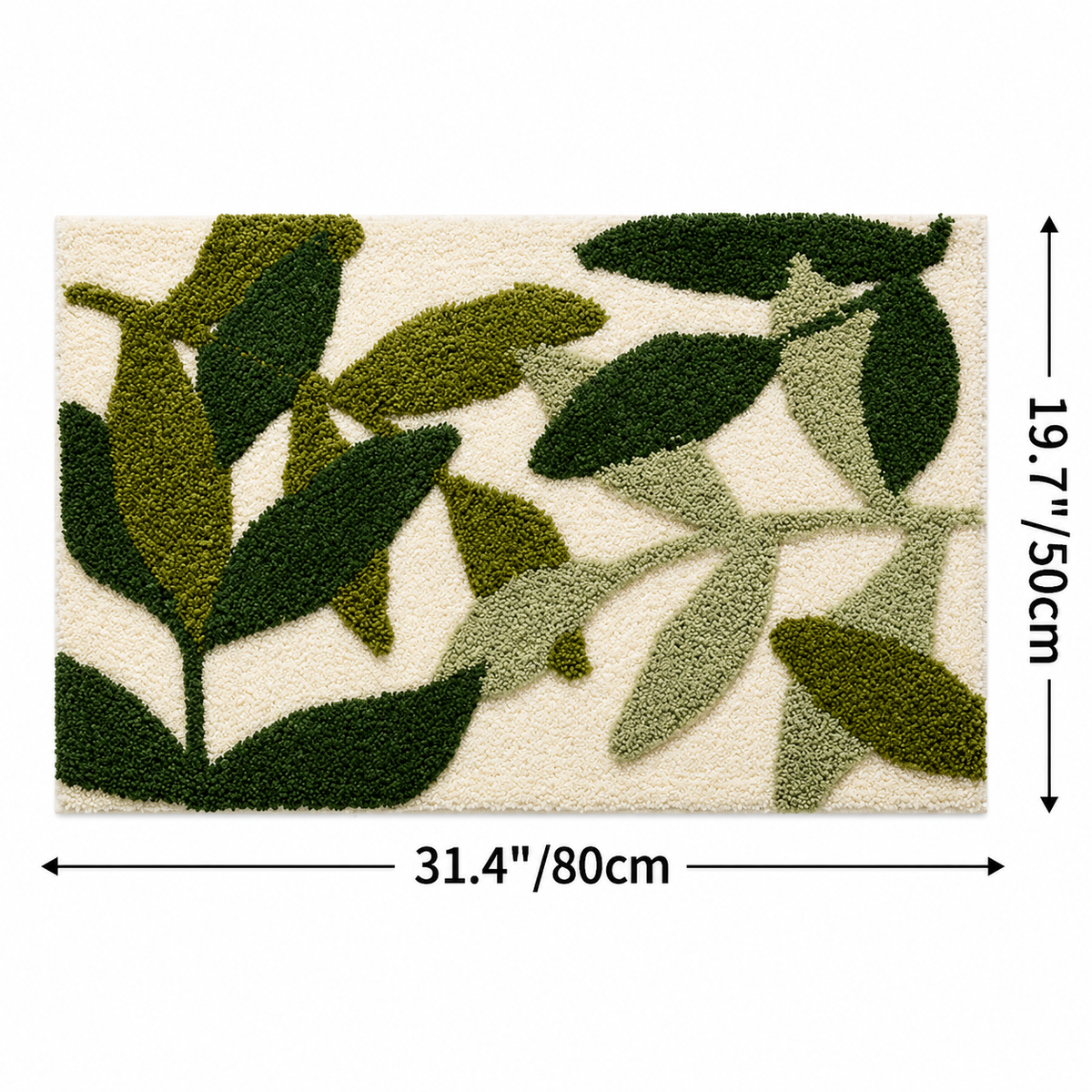 Tapis de Bain Absorbant - Motif Feuilles en Polyester avec Dos Antidérapant TPR