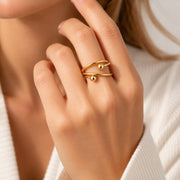 Bague Ouverte Femme en Acier Inoxydable - Design Réglable Doré à Deux Boules