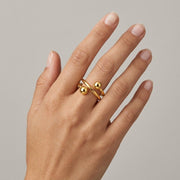 Bague Ouverte Femme en Acier Inoxydable - Design Réglable Doré à Deux Boules