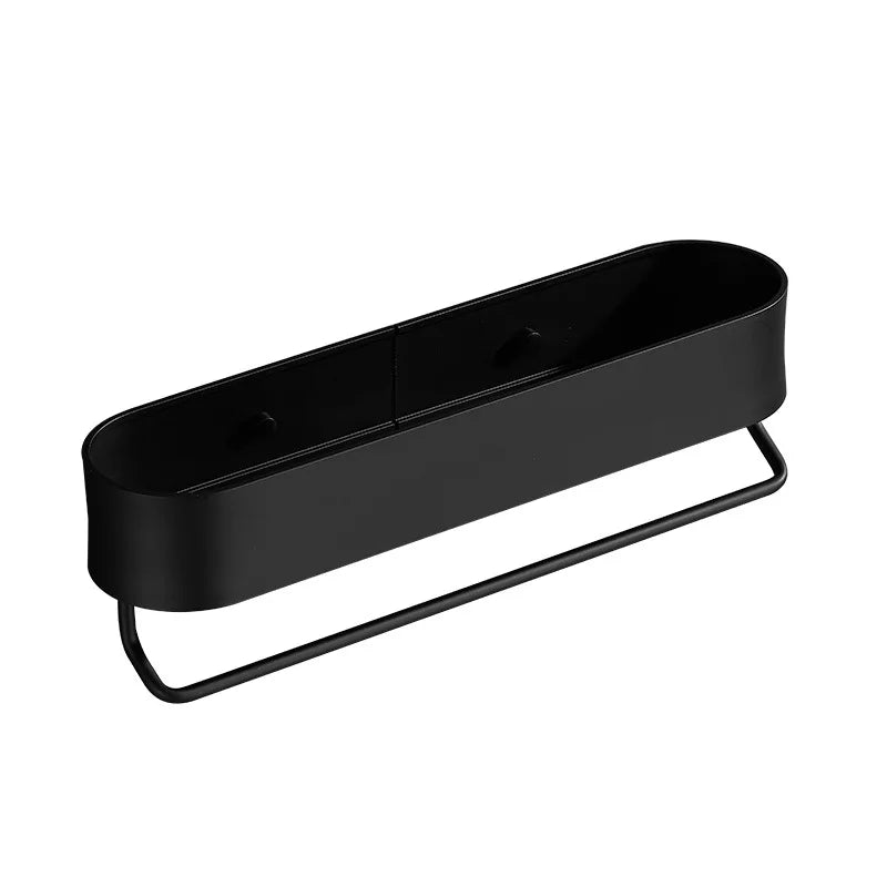 Étagère Murale de Salle de Bain Noire - Panier de Douche en Acier Inoxydable avec Barre Porte-Serviettes