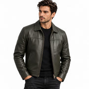 Blouson Biker Homme en Similicuir - Modèle Marron Zippé à Coupe Ajustée avec Poches et Doublure Douce