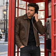 Blouson Biker Homme en Similicuir - Modèle Marron Zippé à Coupe Ajustée avec Poches et Doublure Douce