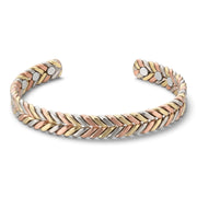 Bracelet Manchette Magnétique en Cuivre Tricolore - Motif Chevrons avec Bande Ouverte Réglable