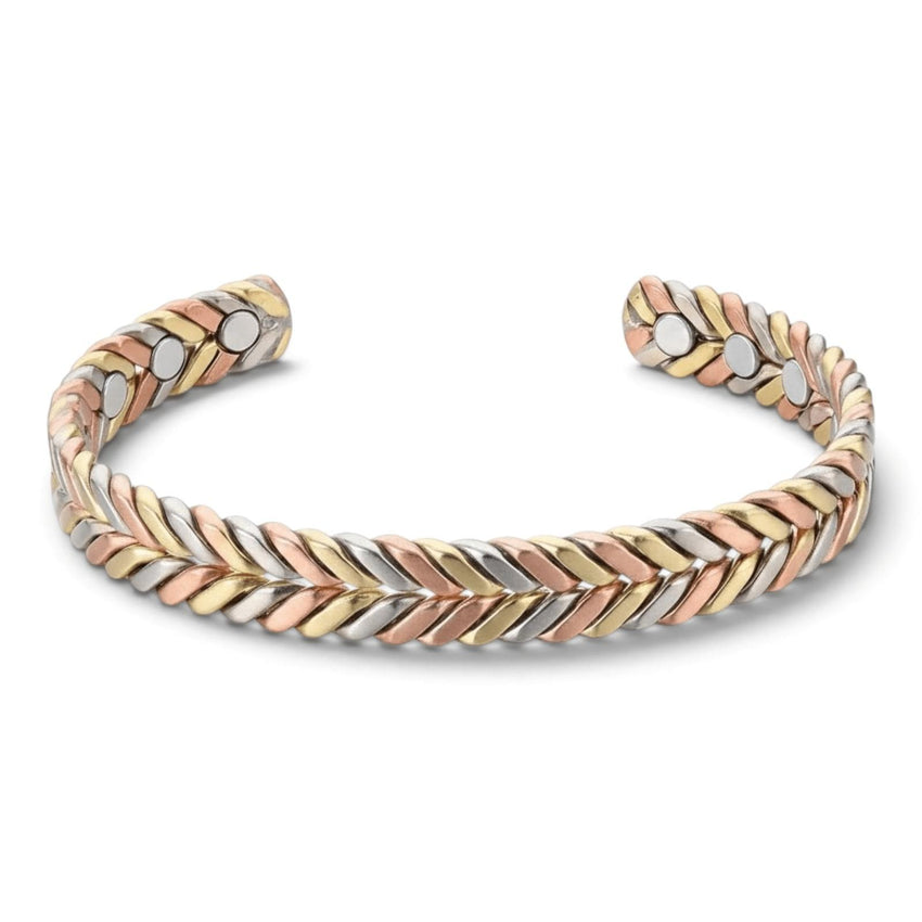 Bracelet Manchette Magnétique en Cuivre Tricolore - Motif Chevrons avec Bande Ouverte Réglable
