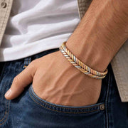 Bracelet Manchette Magnétique en Cuivre Tricolore - Motif Chevrons avec Bande Ouverte Réglable