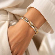 Bracelet Manchette Magnétique en Cuivre Tricolore - Motif Chevrons avec Bande Ouverte Réglable