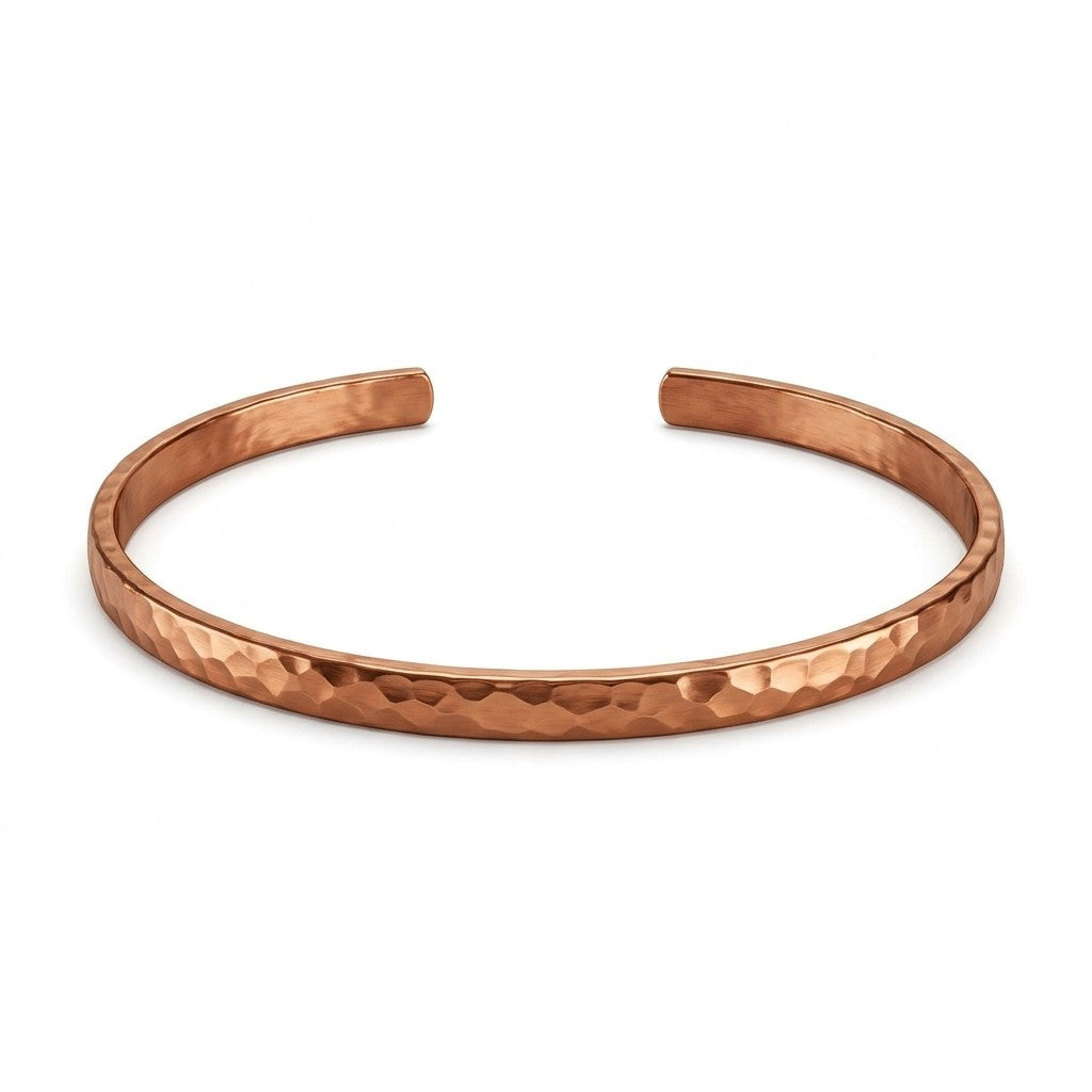 Bracelet de Cheville Femme en Cuivre - Manchette Ouverte Réglable avec Texture Martelée