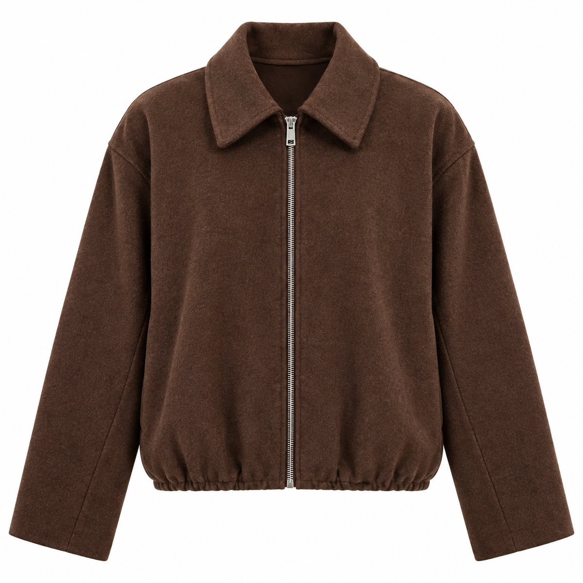 Veste Bomber Courte Aspect Velours pour Femme - Coupe Ample, Col Pointu, Zip Frontal et Bas Froncé
