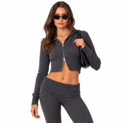 Cardigan Court en Maille Femme - Coupe Ajustée avec Capuche et Fermeture Éclair