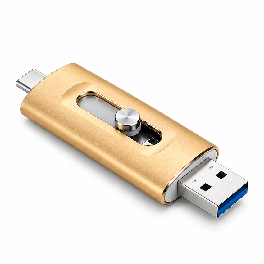 Clé USB 3-en-1 - Stockage USB 3.0 et Type-C avec Adaptateur OTG et Boîtier Métallique Pliable