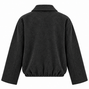 Veste Bomber Courte Aspect Velours pour Femme - Coupe Ample, Col Pointu, Zip Frontal et Bas Froncé