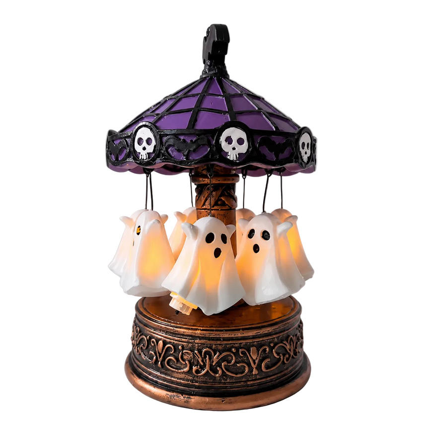 Carrousel Halloween Fantôme avec Lumières - Décoration de Table Rotative de 19 cm