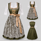 Robe Dirndl Femme en Coton & Polyester | Corsage Ajusté & Nœud Floral | Tenue Mi-Genou pour Oktoberfest & Festivals | Valuna