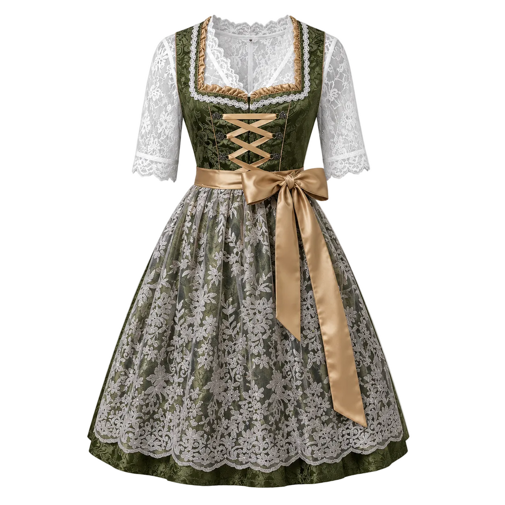 Robe Dirndl Femme en Coton & Polyester | Corsage Ajusté & Nœud Floral | Tenue Mi-Genou pour Oktoberfest & Festivals | Valuna
